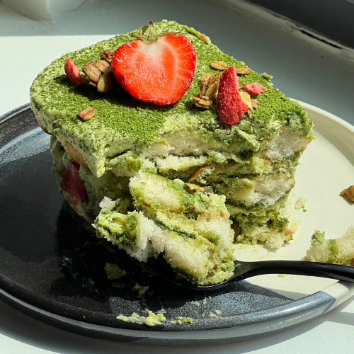 Matcha Strawberry Tiramisu with Jamie's Farm x Dona Matcha Strawberry Granola