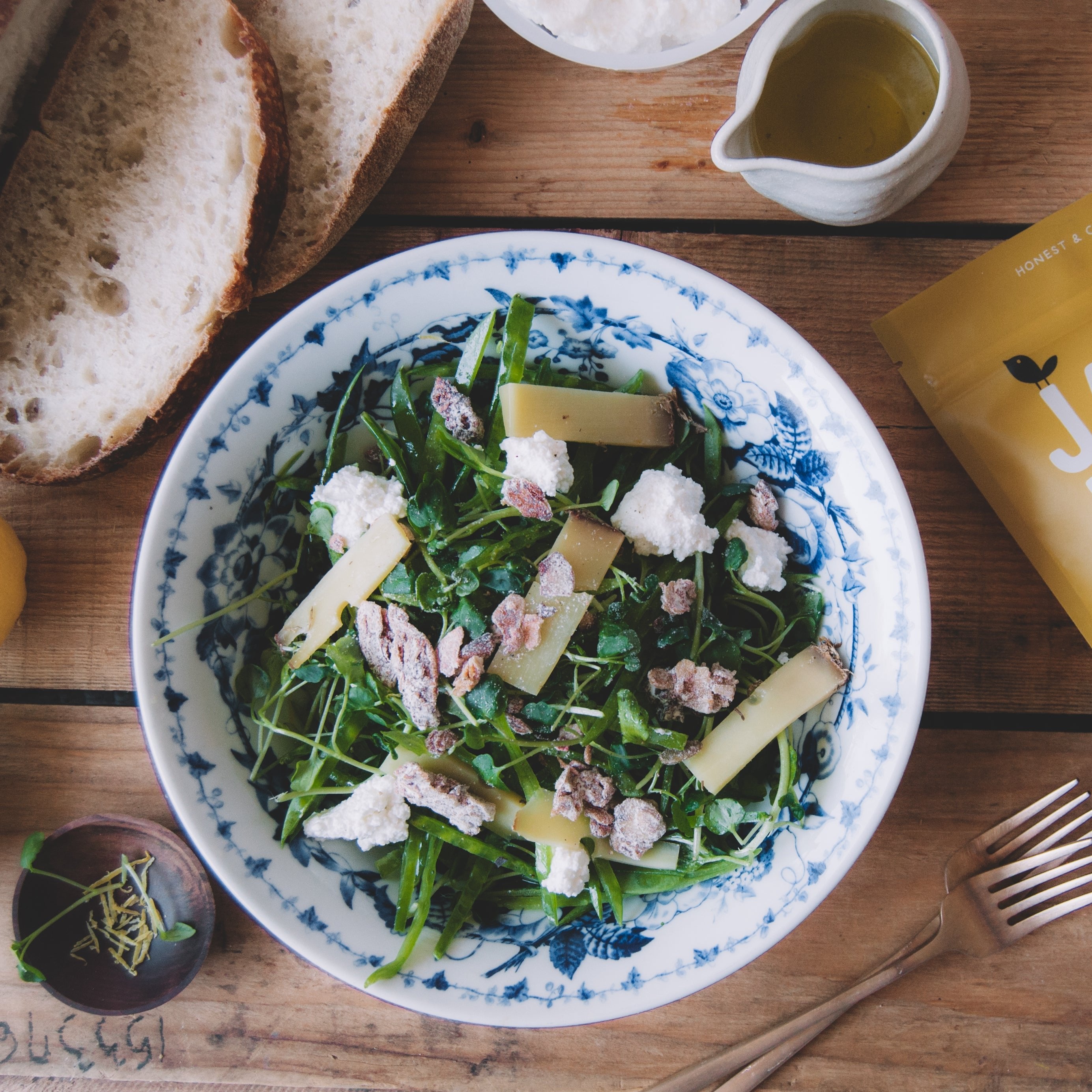 Cheddar granola with salad