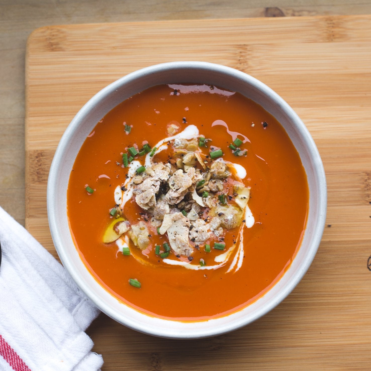 Tomato soup with cheddar granola